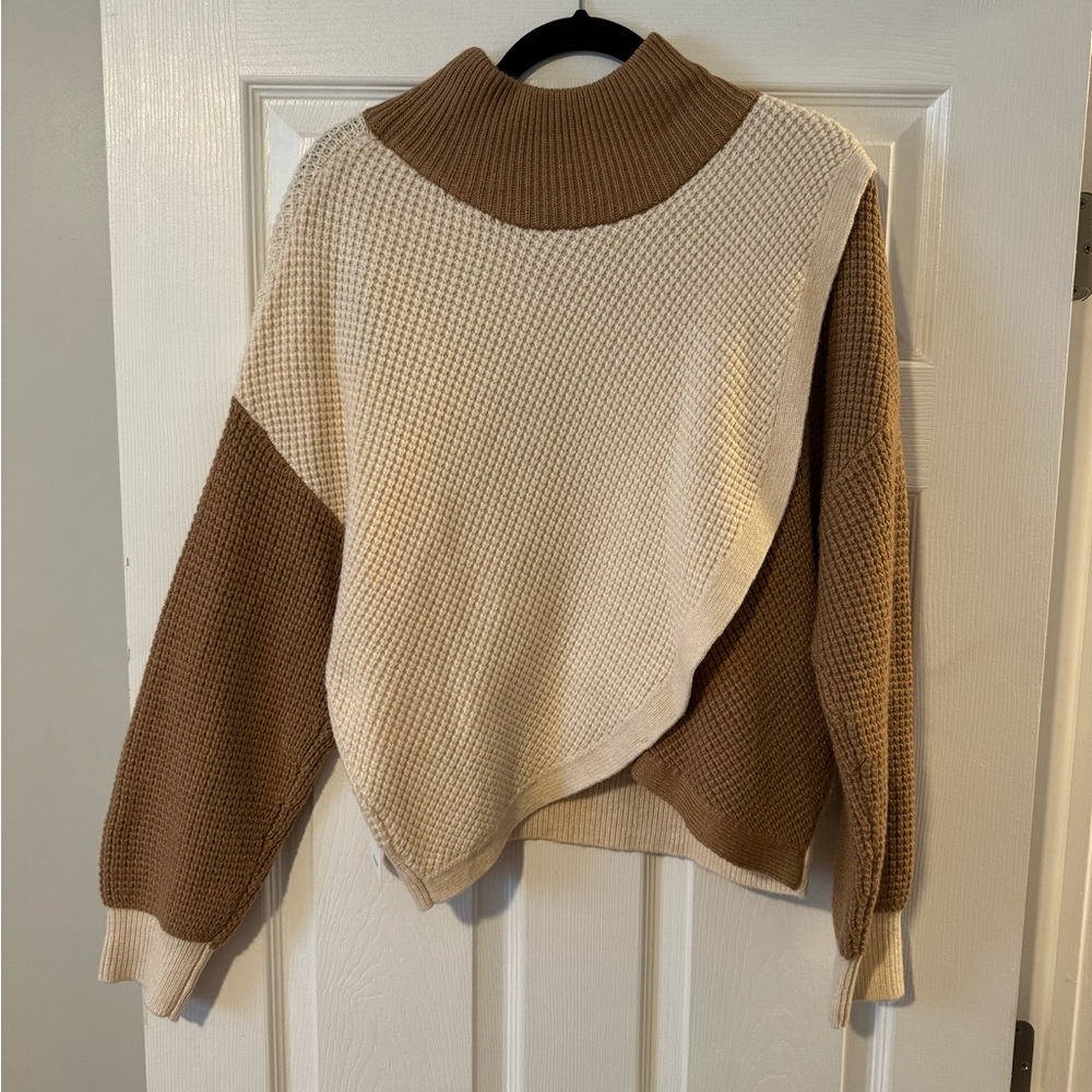 NWT Express Two-Tone Cowl Neck Sweater - Cream and Brown
